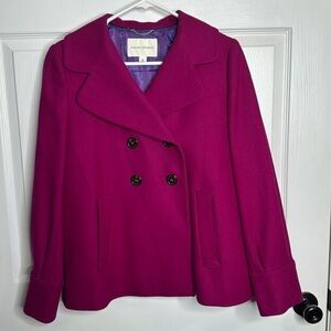 Banana Republic Fuchsia Pink Wool Double Breasted Pea Coat size Medium